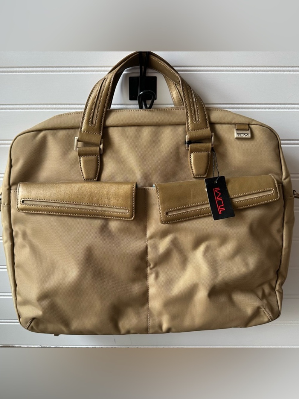 Tumi Tan Nylon & Leather Briefcase with Dual Front Pockets